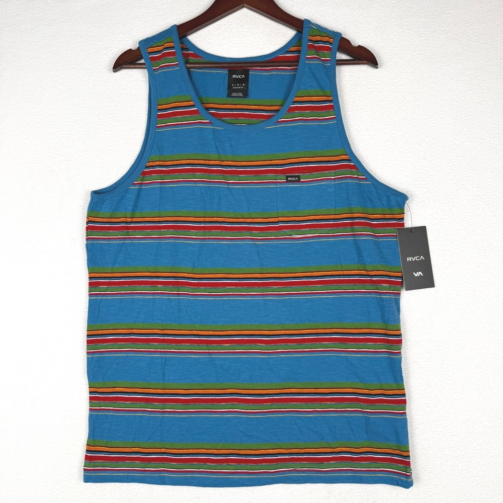 NWT RVCA El Rosario Tank Top Mens Medium Colorful Mexican Striped Chest Pocket